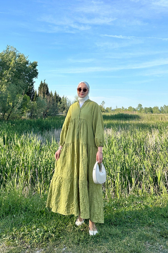 Kraş Model Katya Elbise Fıstık Yeşil