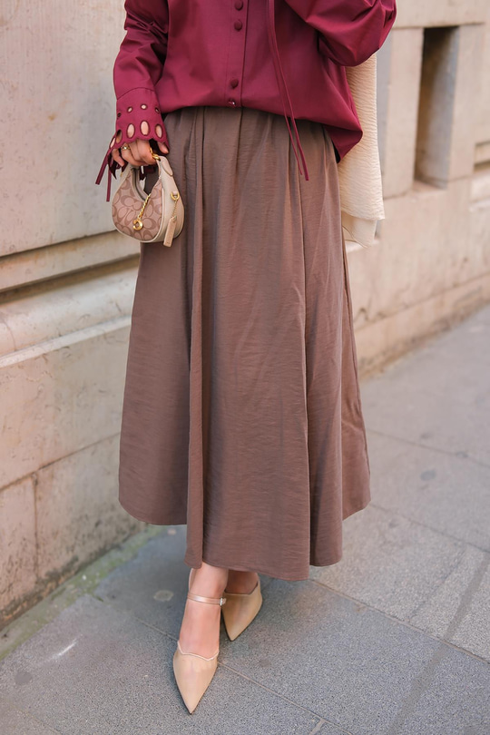 Krışık Kloş Etek Açık Kahve