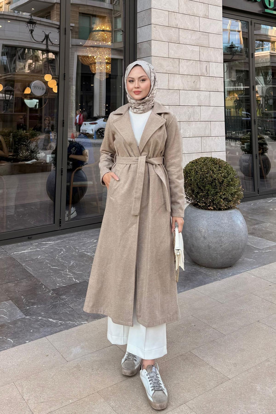 Kruvaze Kaşe Trenç Krem