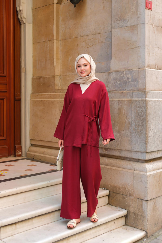 Kruvaze Yaka Takım Bordo