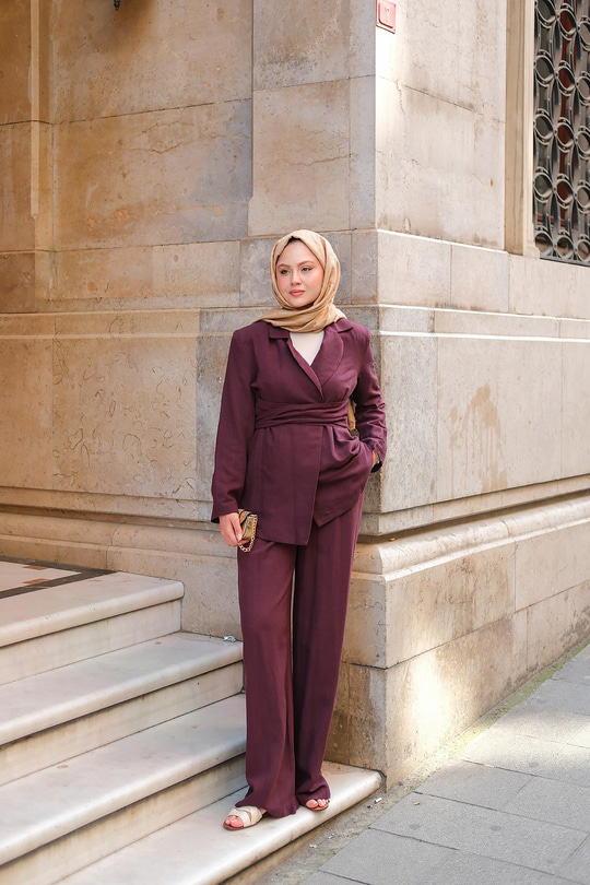 Kruvaze Yaka Takım Mürdüm