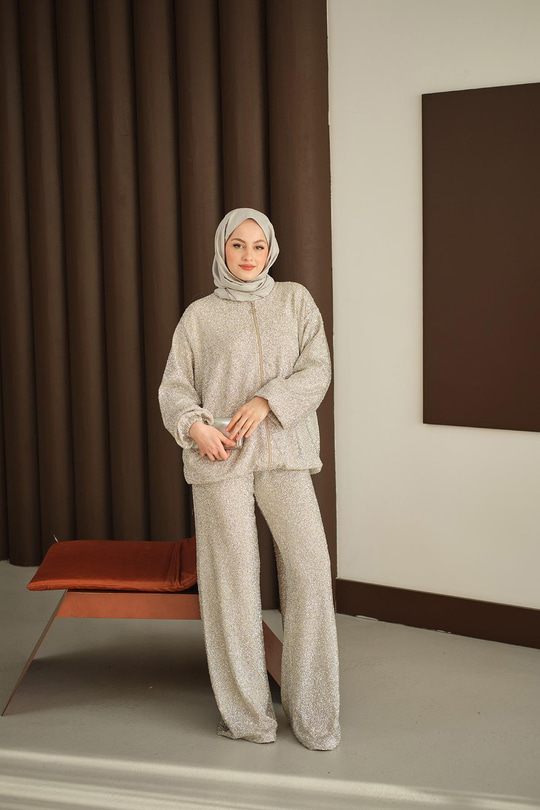 Küçük Boncuk Detaylı İkili Takım Gümüş
