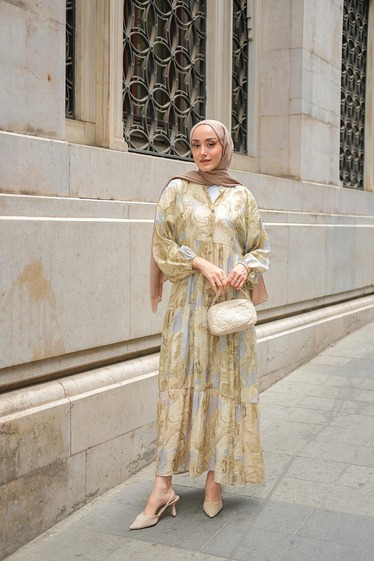 Kum Taşı Desenli Elbise Taş