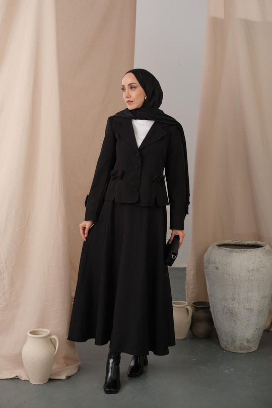 Kurdele Detaylı Takım Siyah