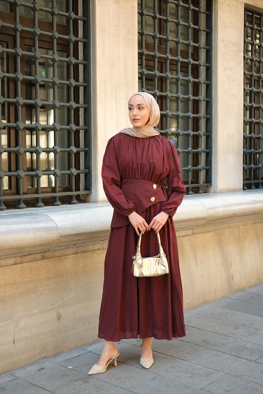 Kuşaklı Kraş Elbise Bordo