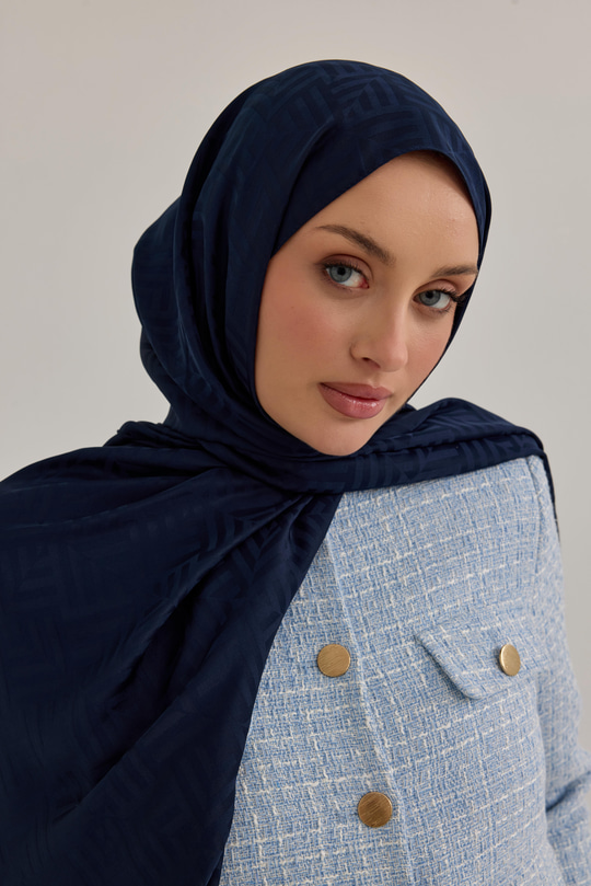 Lap Desen Şal Lacivert