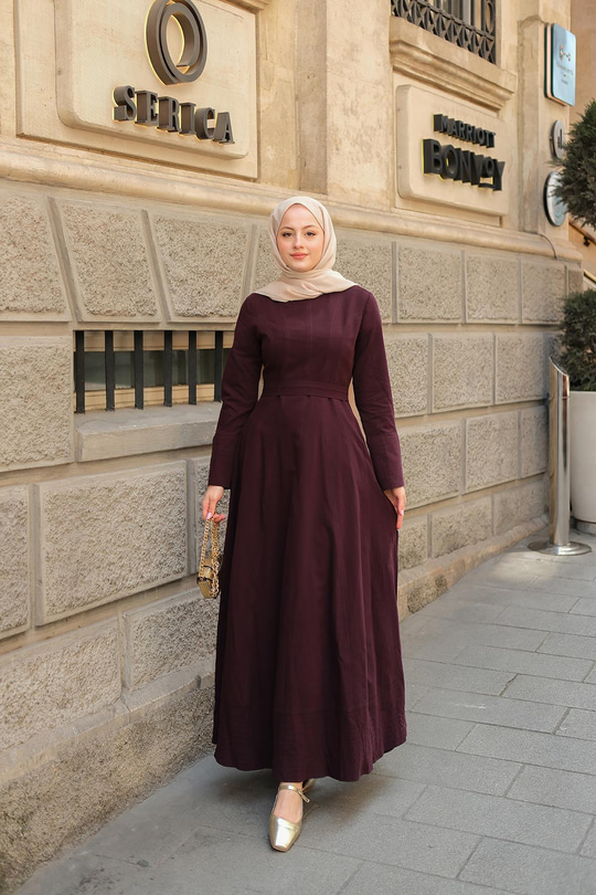 Lara Keten Elbise Mürdüm