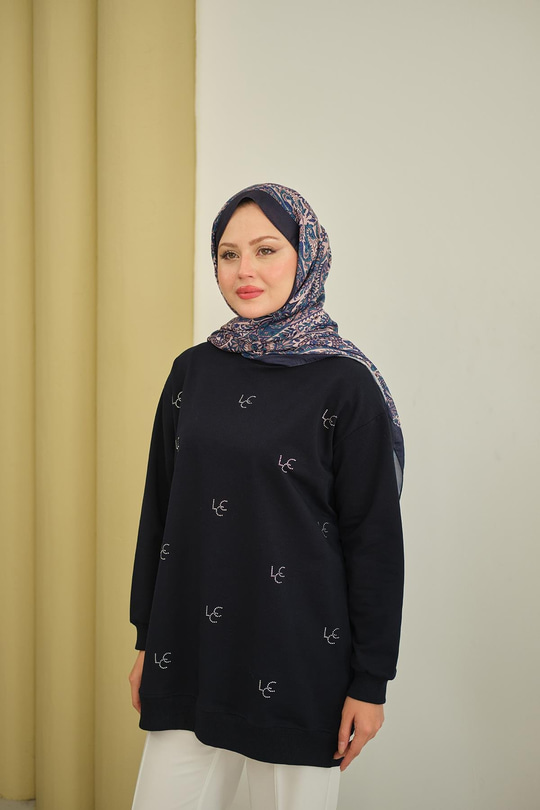 LCC Taş Detay Bisiket Yaka Sweat Lacivert