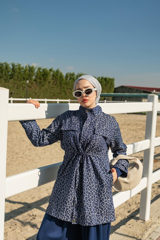 Leopar Desenli Ceket Lacivert