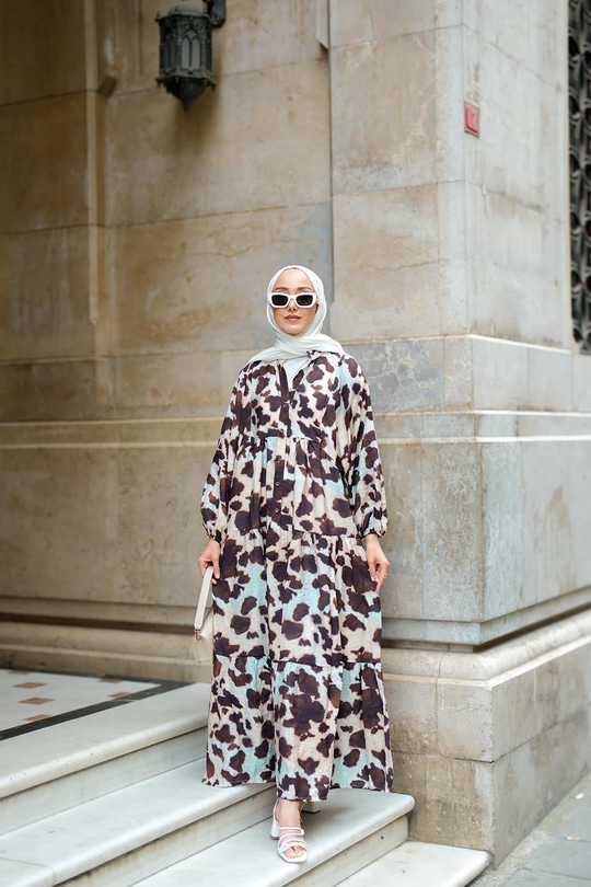 Leopar  Desenli Elbise Kahverengi