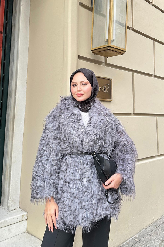 Leopar Kemer Detay Kürk Gri