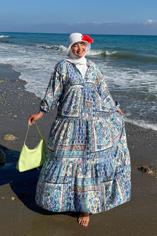 Luisida Desenli Elbise Mavi