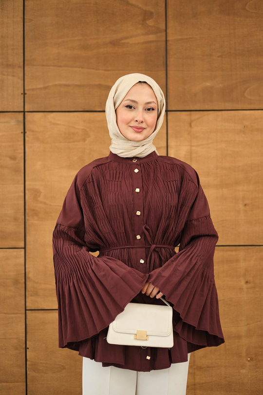 Martha Düğmeli Belden Bağlamalı Gömlek Bordo