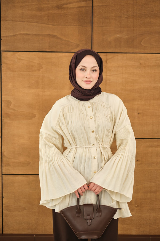 Martha Düğmeli Belden Bağlamalı Gömlek Krem