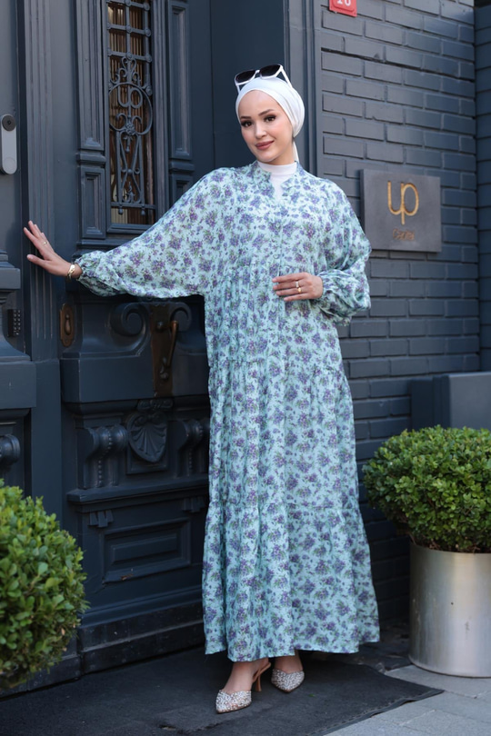 Menekşe Desen Elbise Bebe Mavi