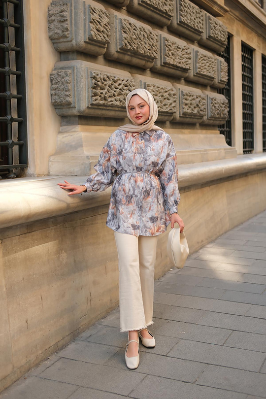 Nara Taşlanmış Oversize Gömlek Gri