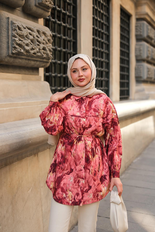 Nara Taşlanmış Oversize Gömlek Kiremit