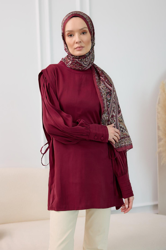 Nervur Detay Cupra Tencel Tunik Bordo