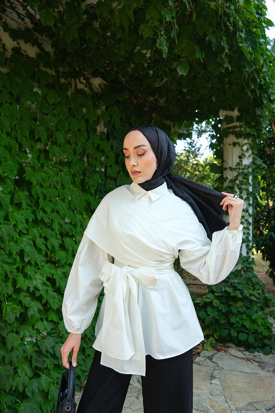 Omuz Bağlamalı Poplin Gömlek Beyaz