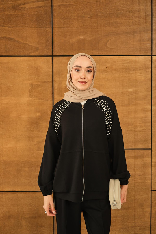 Omuz Taş Detay Takım Siyah
