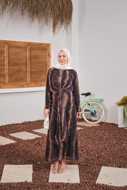 Ön Bağlama Detay Şifon Elbise Siyah