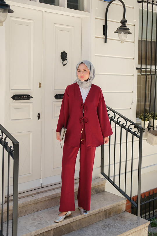 Ön Bağlama Detaylı Takım Bordo