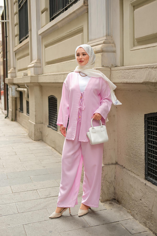 Ön Bağlama Detaylı Takım Pembe