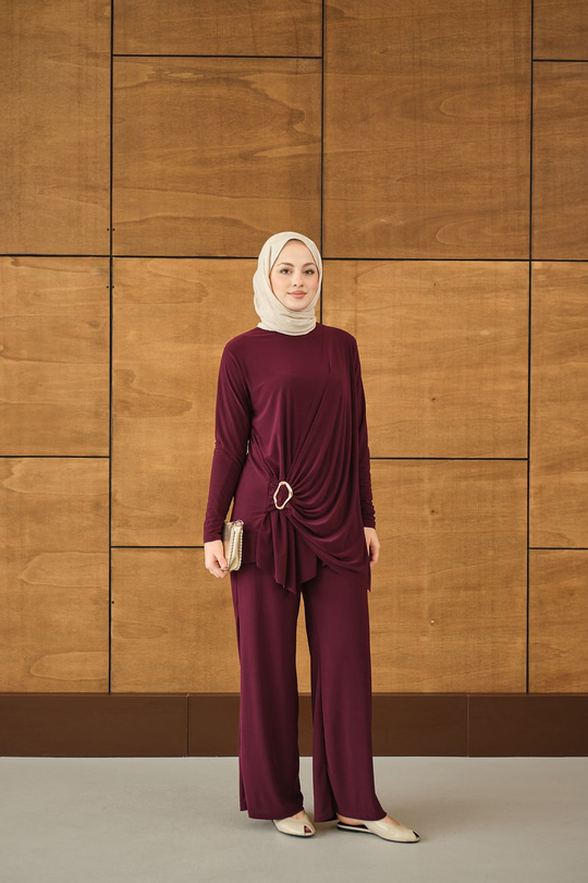 Ön Bağlamalı Süs Detay Takım Mürdüm