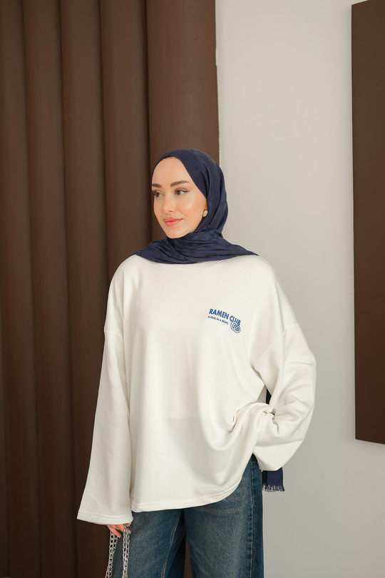 Ön Ve Arka Yazı Baskılı Sweat Beyaz