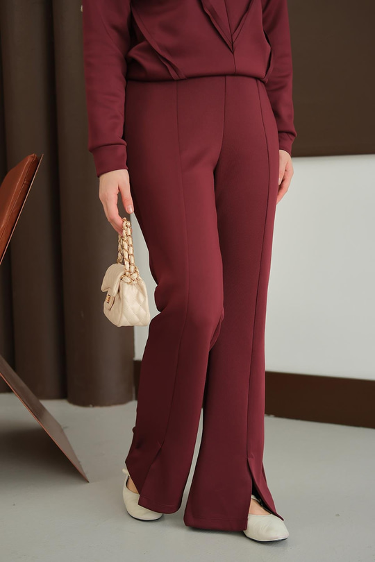 Ön Yırtmaçlı Scuba Pantolon  Mürdüm