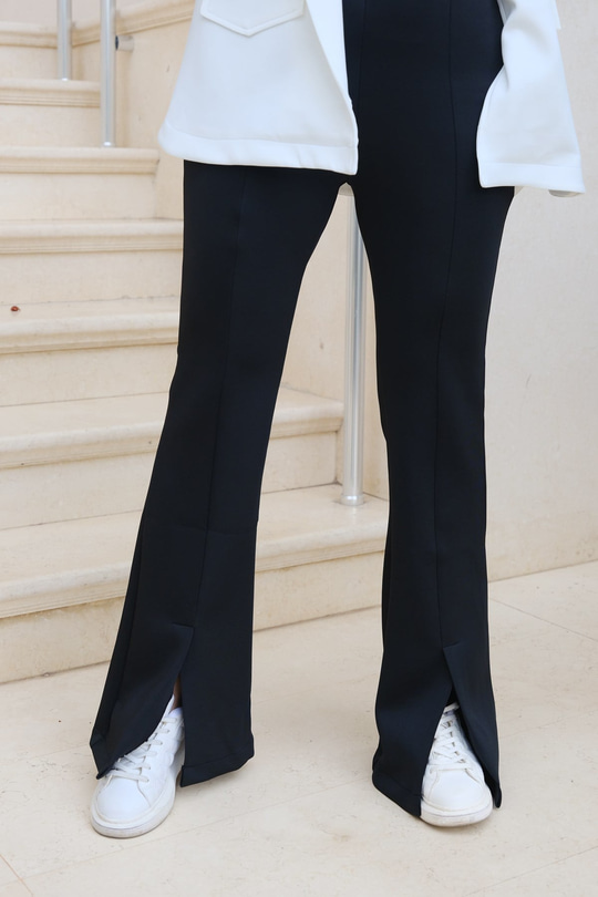 Ön Yırtmaçlı Scuba Pantolon Siyah