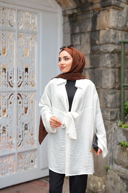 Önden Bağlamalı Ceket Ekru