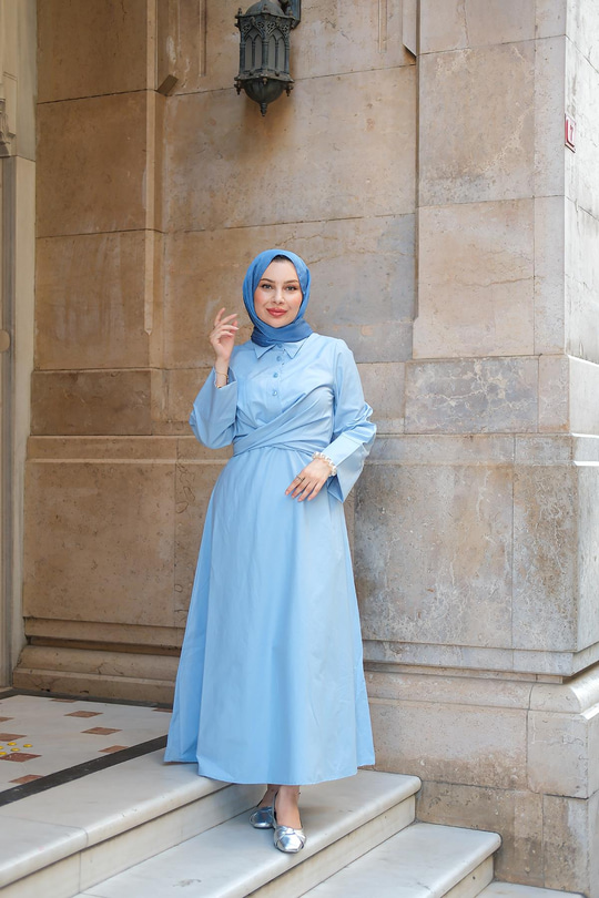 Önden Bağlamalı Elbise Bebe Mavi