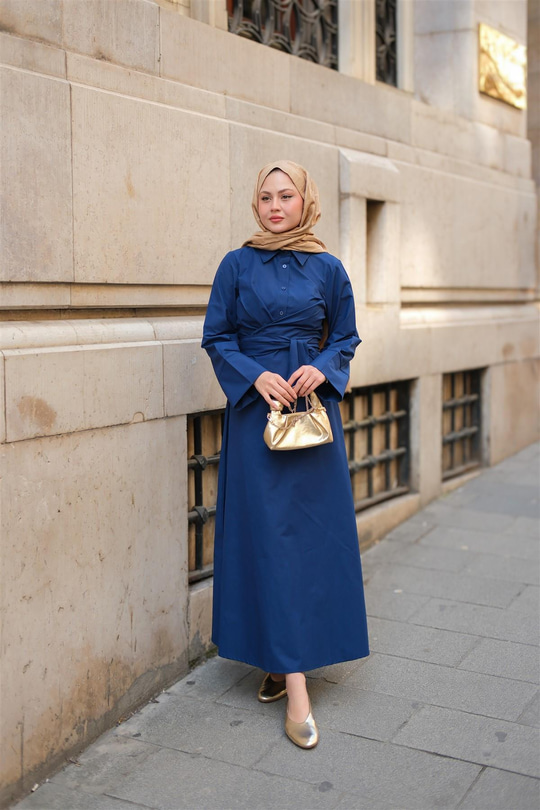 Önden Bağlamalı Elbise Lacivert
