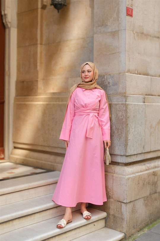 Önden Bağlamalı Elbise Pembe