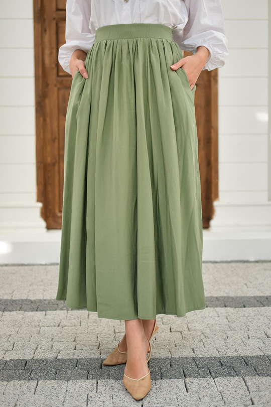 Önden Büzgülü Çift Cepli Etek Açık Yeşil
