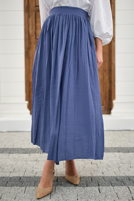 Önden Büzgülü Çift Cepli Etek İndigo Mavi