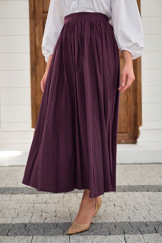 Önden Büzgülü Çift Cepli Etek Mürdüm