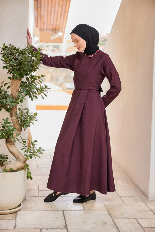 Önü Alerli Cupra Elbise Bordo