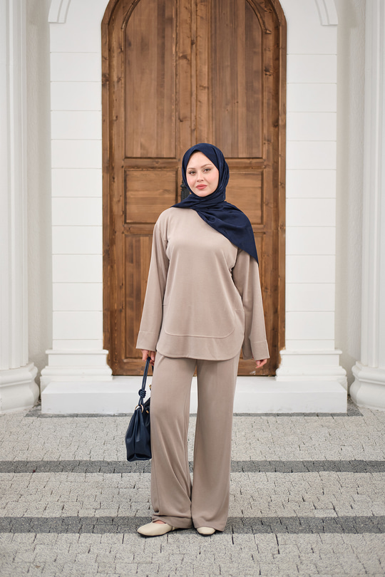 Önü Cima Detay Bisiklet Yaka Takım Vizon