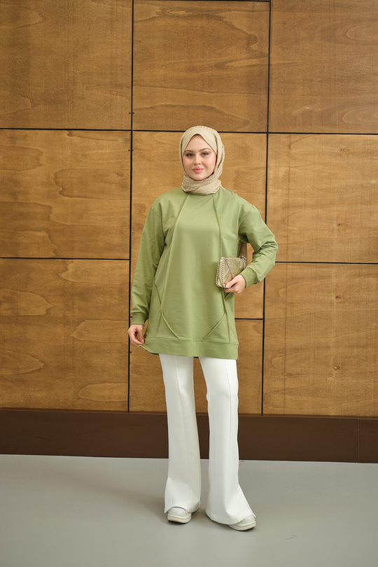 Önü Dikiş Detay Tunik Yeşil