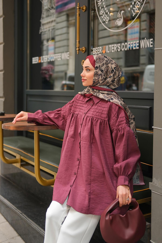 Önü Roba Detaylı Gömlek Bordo