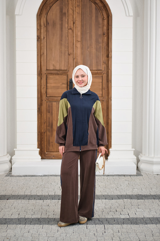 Parça Renk Detay Fermuarlı İkili Takım Lacivert