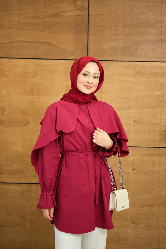 Pelerin Detaylı Gömlek Bordo