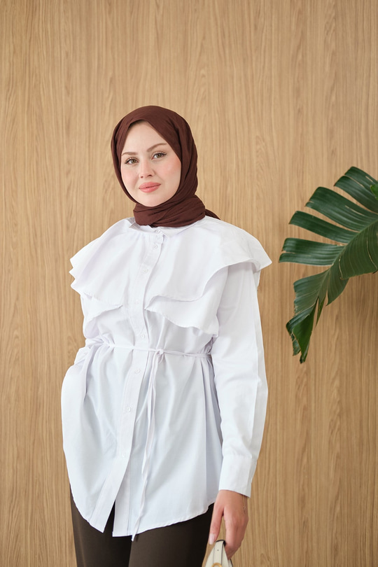 Pelerin Görünümlü Gömlek Beyaz