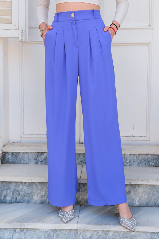 Pile Detay Boru Paça Pantolon Lila