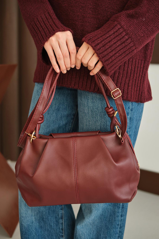 Pile Detay Omuz Çanta Bordo