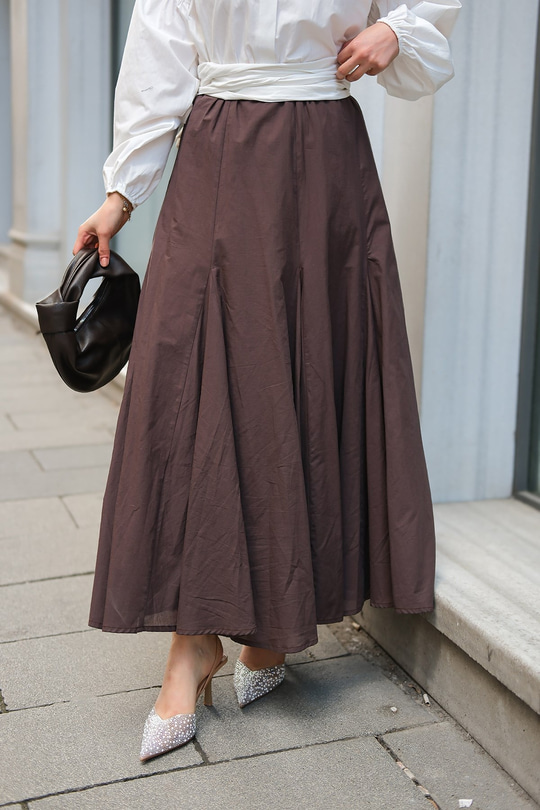 Pile Detaylı Vual Etek Kahverengi