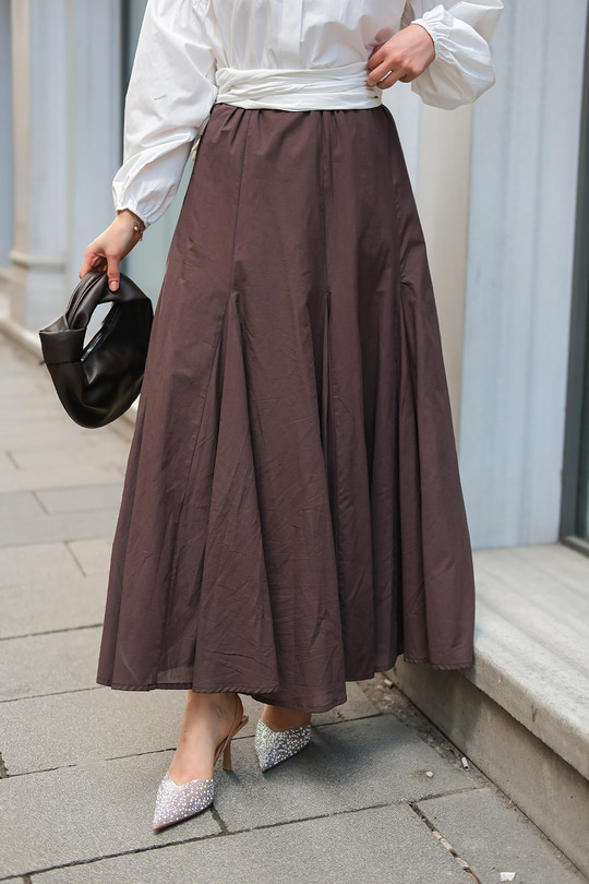 Pile Detaylı Vual Etek Kahverengi