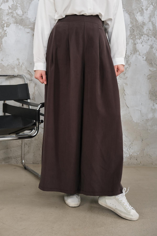 Pileli Bol Paça Pantolon Kahverengi